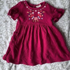 Oshkosh Burgundy embroidered Linen Toddler dress